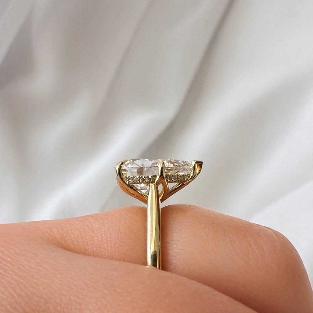 Elsa 3ct Pear Cut Hidden Halo Tulip Setting Ring - M&F Series image 3