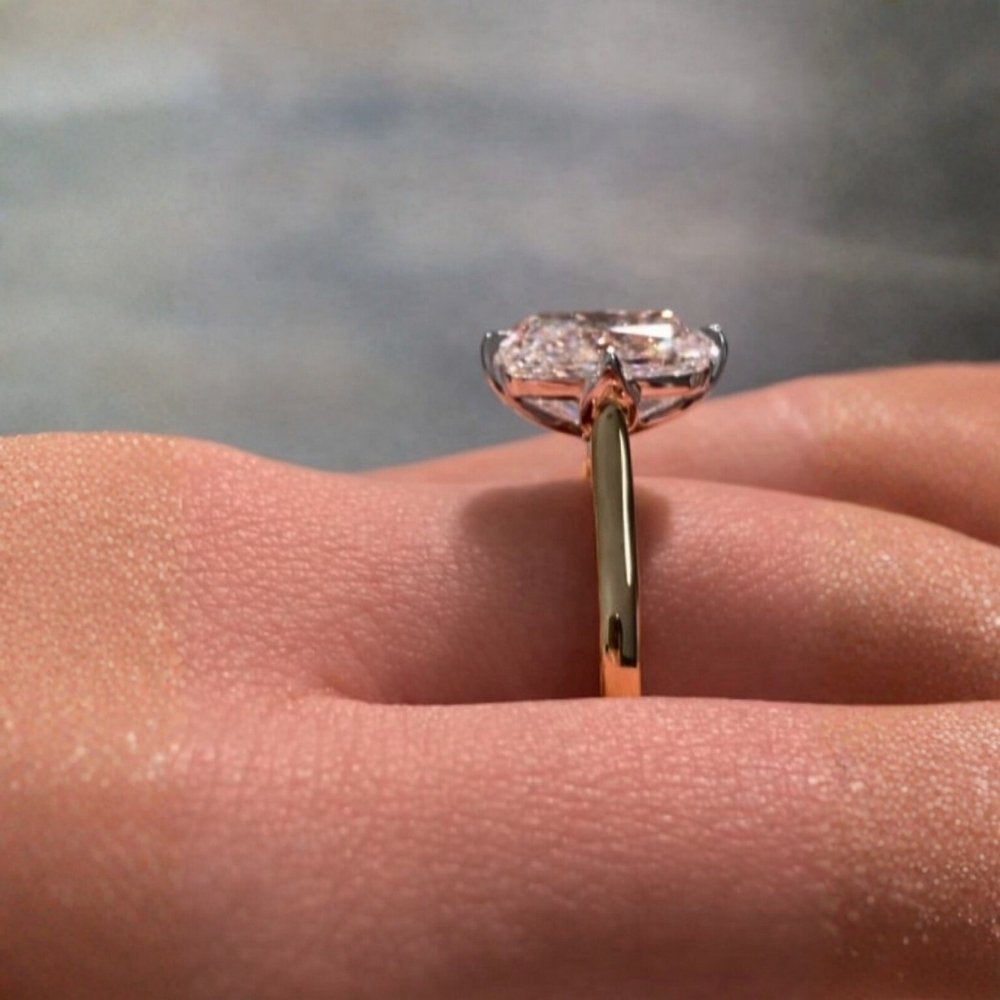 Athena 3ct Elongated Old Mine Cushion Cut Tulip Setting Ring - M and F Series image 2