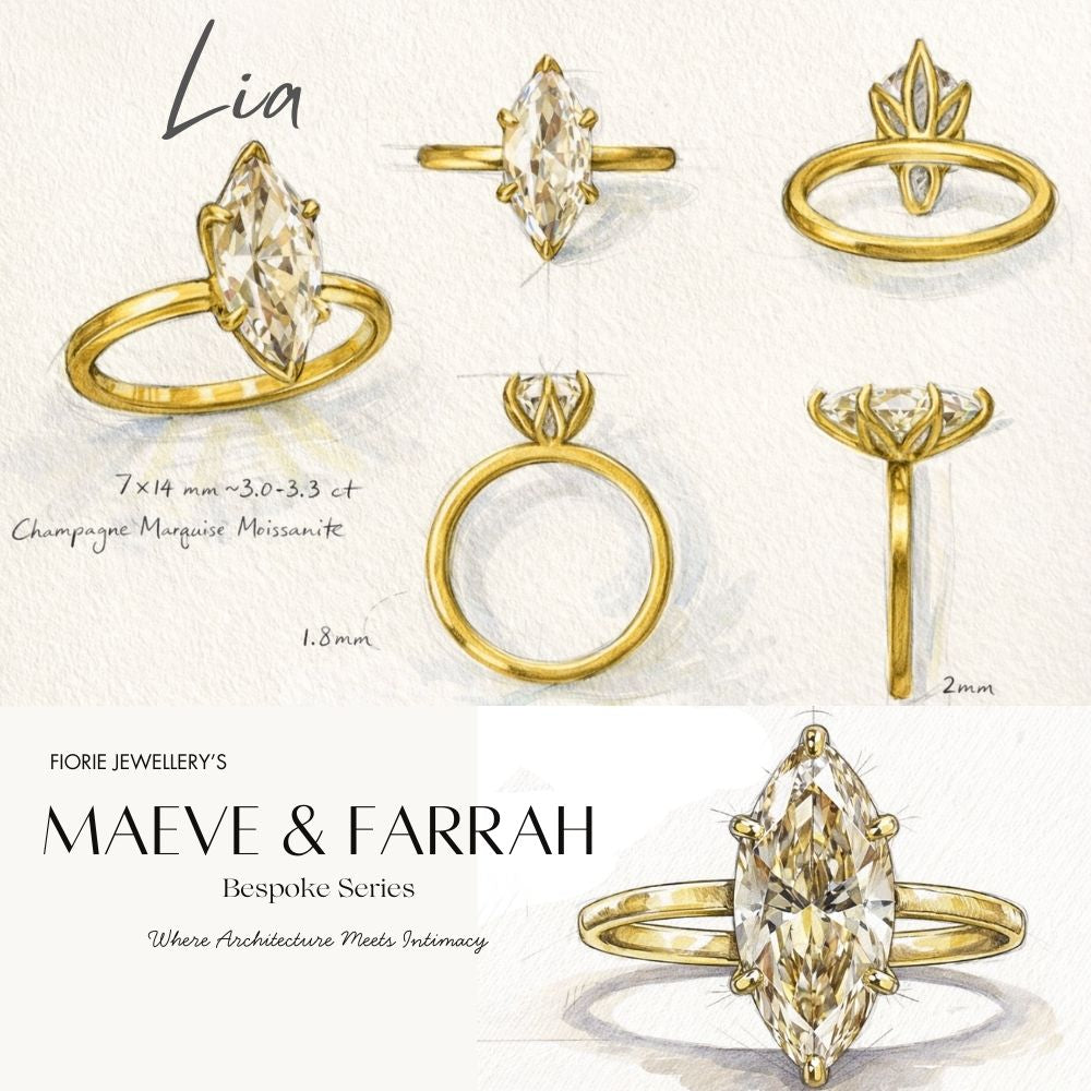 Lia 3ct Champagne Moissanite Marquise Cut Tulip Setting Ring - M & F Series image 7