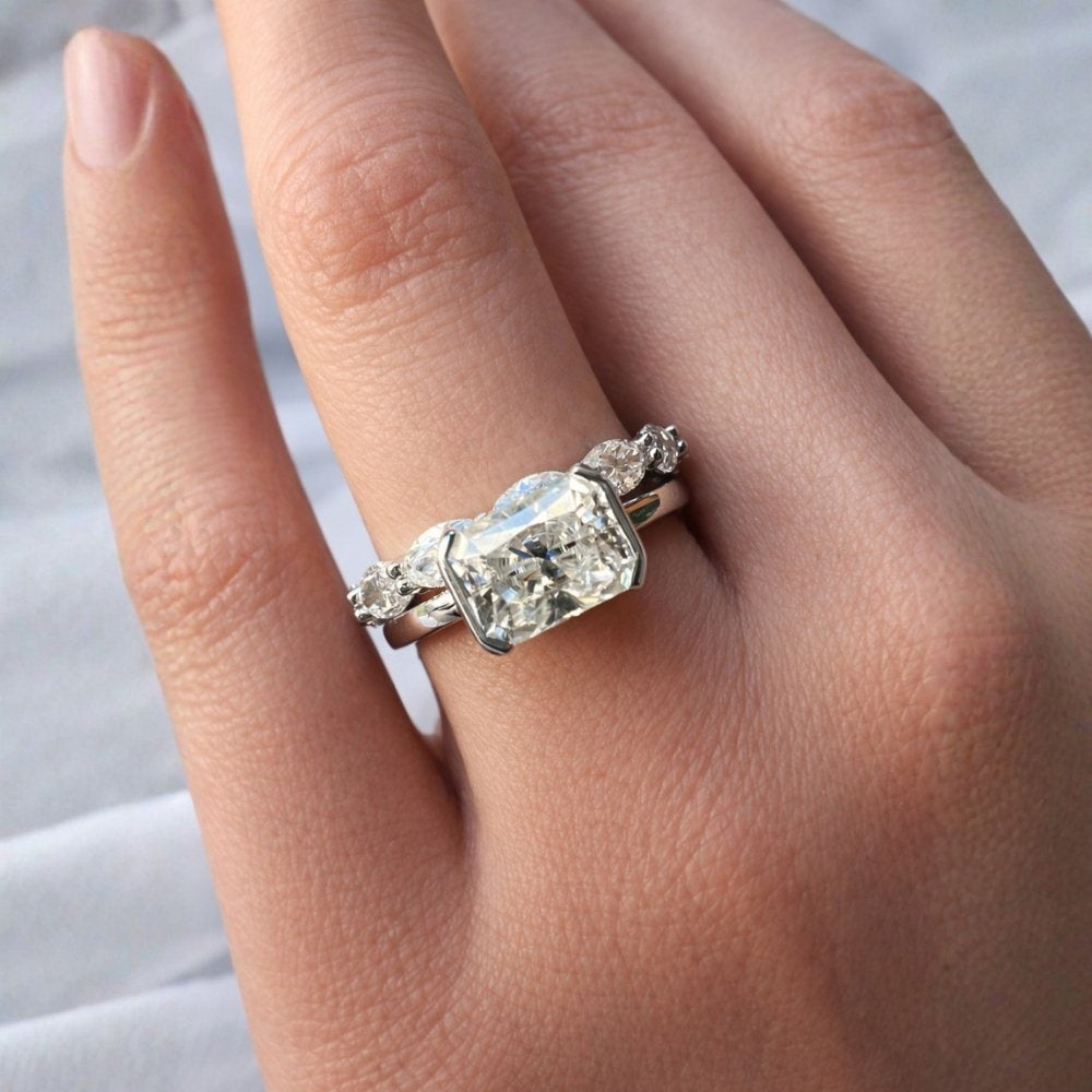 Signature Geo East West Half Bezel Radiant Cut 1.5-2ct Moissanite Ring image 6