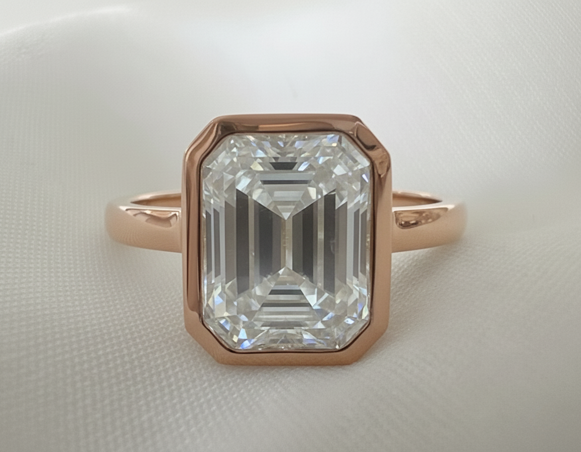 Signature Bella 3ct Moissanite Emerald Cut Bezel Ring image 8