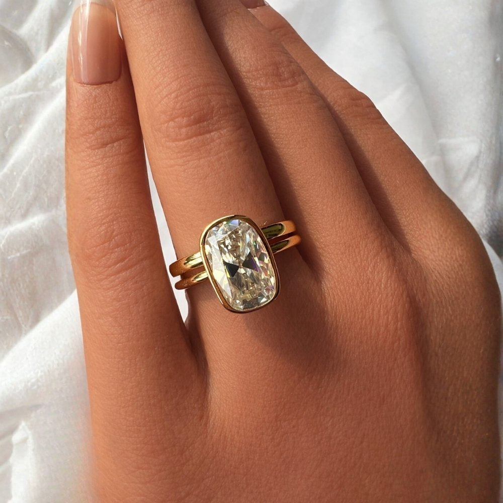 Signature Lola 4ct Elongated Cushion OMC Cut Bezel Set Ring image 2