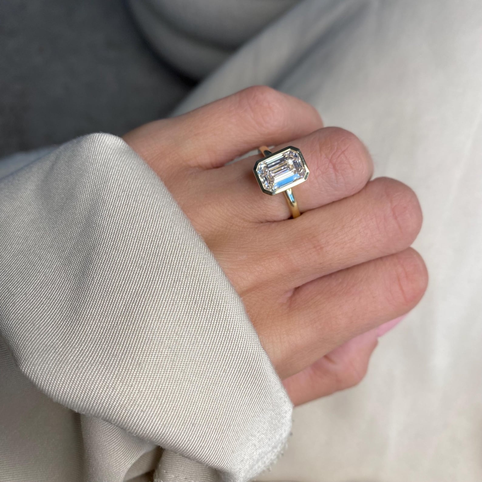 Signature Bella 3ct Moissanite Emerald Cut Bezel Ring image 1