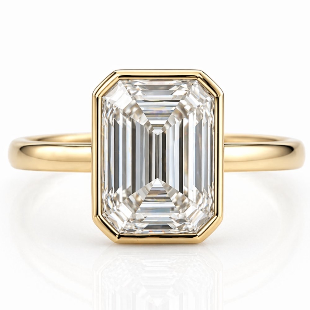 Signature Bella 3ct Moissanite Emerald Cut Bezel Ring image 0