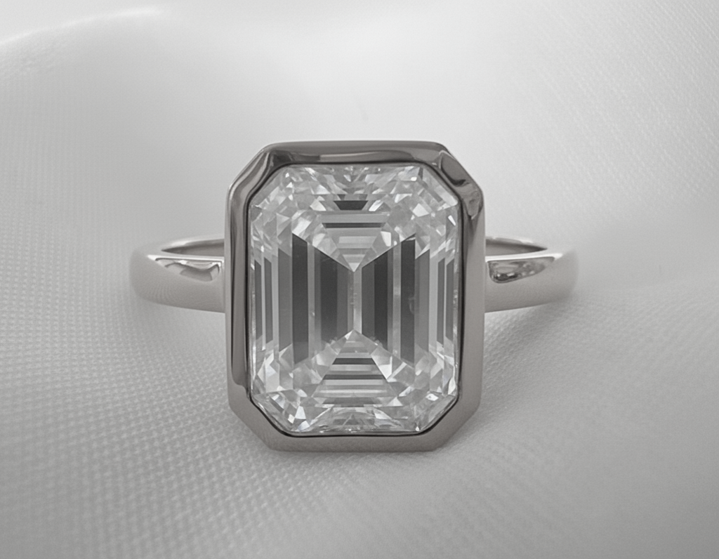 Signature Bella 3ct Moissanite Emerald Cut Bezel Ring image 9
