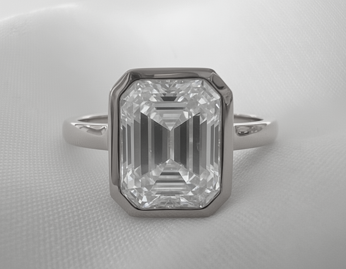 Signature Bella 3ct Moissanite Emerald Cut Bezel Ring image 9