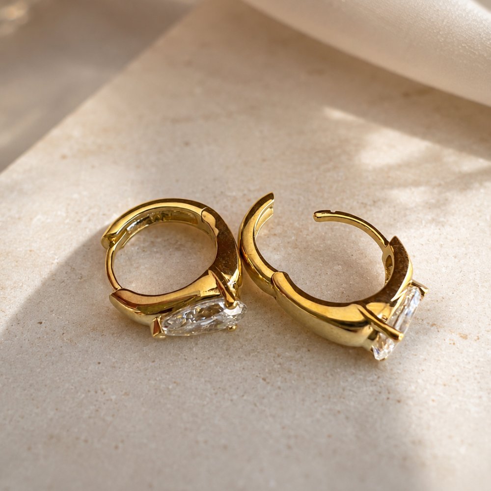 Tina 1CTW Pear Lab Diamond Huggie Earrings