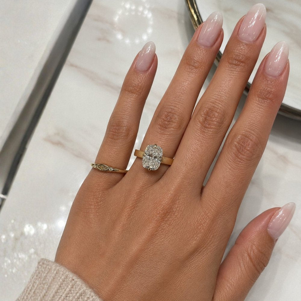 Christina 3ct Elongated Cushion Cut 3mm Wide High set Ring - M and F Series image 2