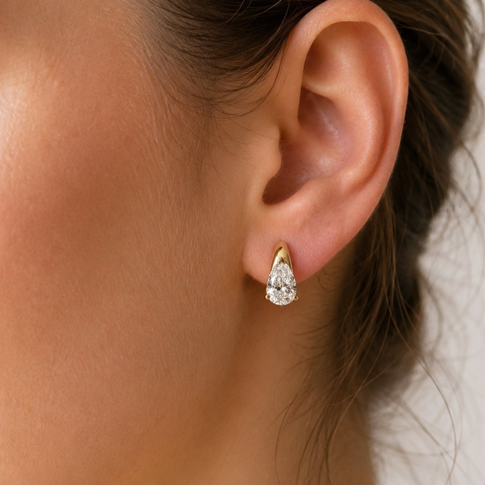 Tina 1CTW Pear Lab Diamond Huggie Earrings