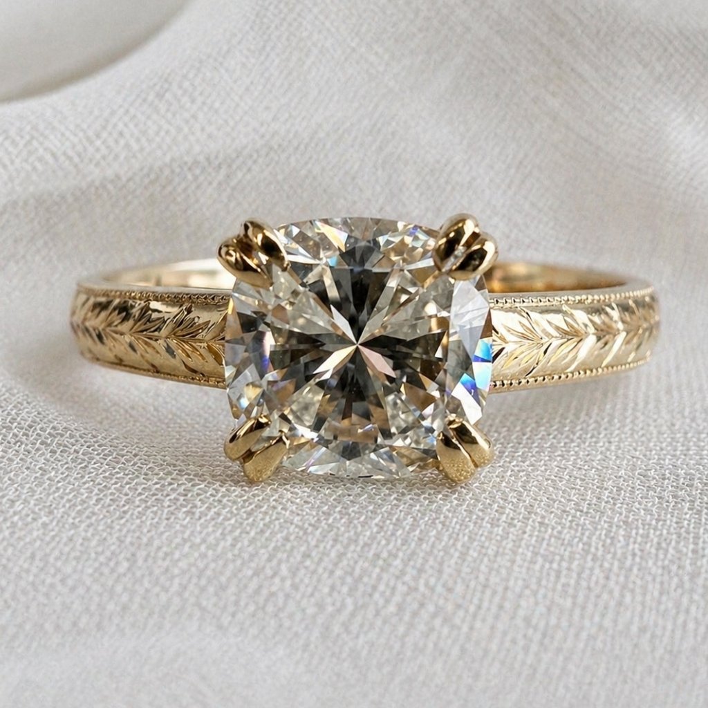 Deborah 2ct Cushion Cut Textured Ring - M and F Series image 2