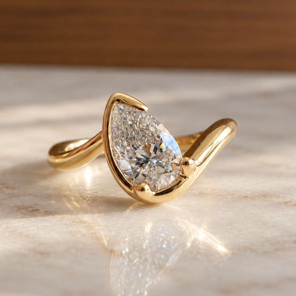 Fifi 0.7ct Pear Lab Diamond Tilted Pinky Ring