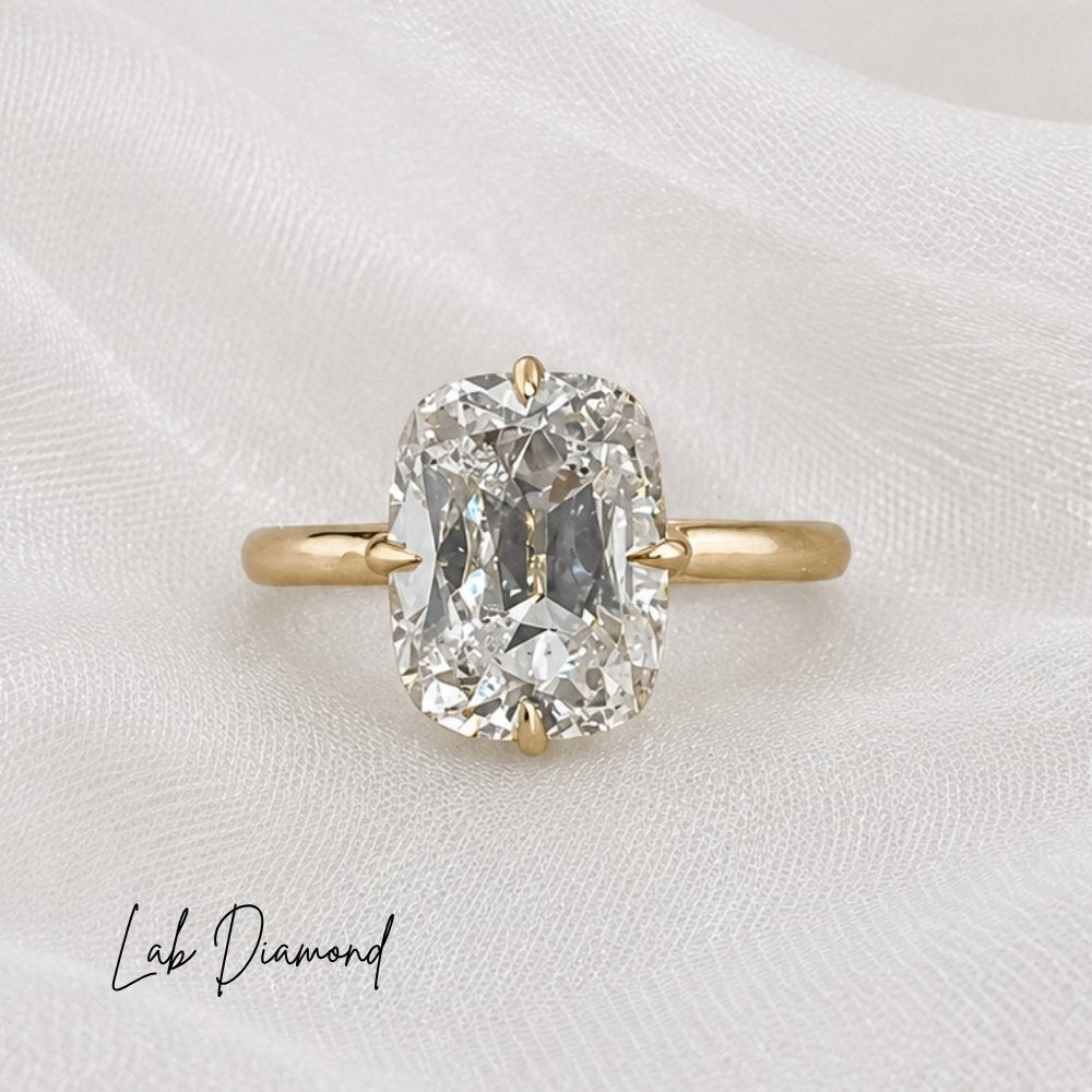 Athena 3ct Elongated Old Mine Cushion Cut Tulip Setting Ring - M and F Series image 8
