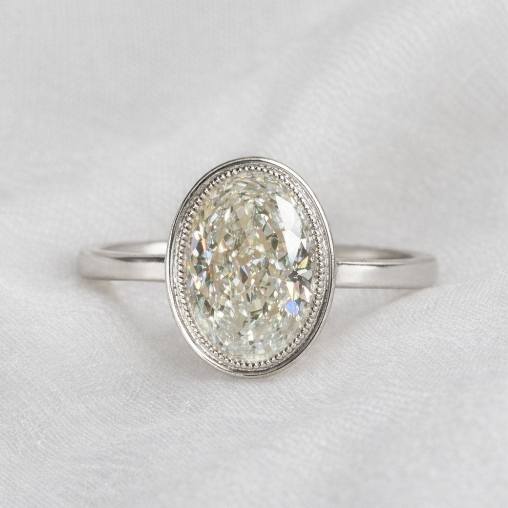 Vivienne 2.5ct Oval Cut Bezel Ring with Milgrain Detail - M & F Series image 4