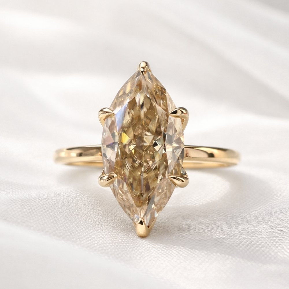 Lia 3ct Champagne Moissanite Marquise Cut Tulip Setting Ring - M & F Series image 2