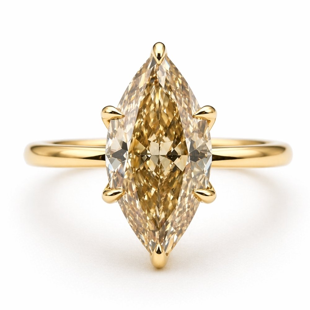 Lia 3ct Champagne Moissanite Marquise Cut Tulip Setting Ring - M & F Series image 0