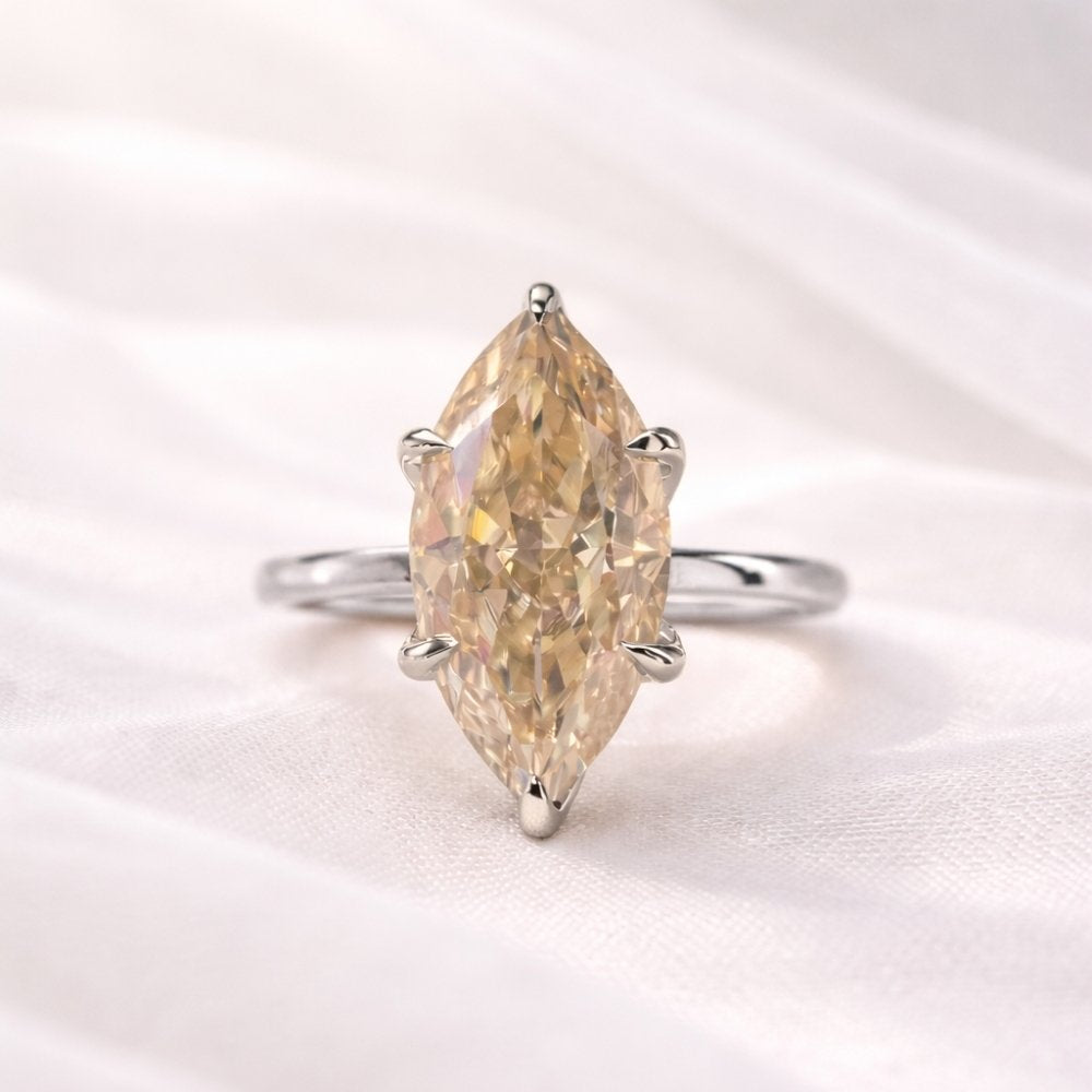 Lia 3ct Champagne Moissanite Marquise Cut Tulip Setting Ring - M & F Series image 9
