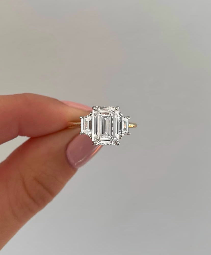 Signature Mia Emerald Cut Two Tone Trilogy 3.5-4ct Ring image 2
