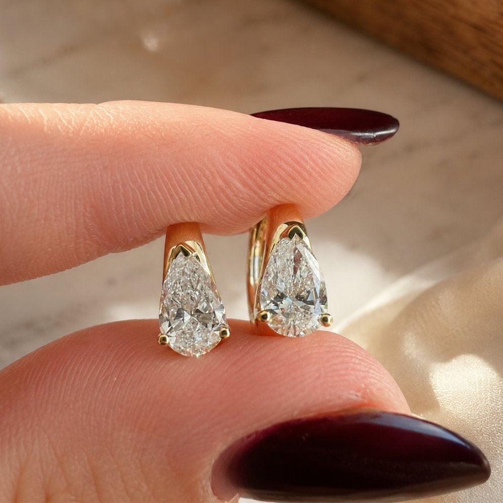 Tina 1CTW Pear Lab Diamond Huggie Earrings