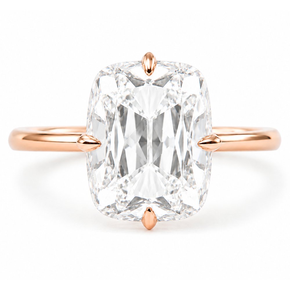 Athena 3ct Elongated Old Mine Cushion Cut Tulip Setting Ring - M and F Series image 10