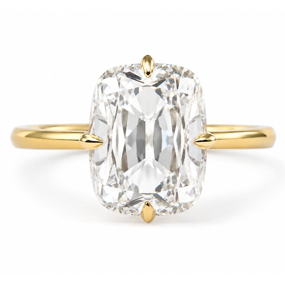 Athena 3ct Elongated Old Mine Cushion Cut Tulip Setting Ring - M and F Series image 0