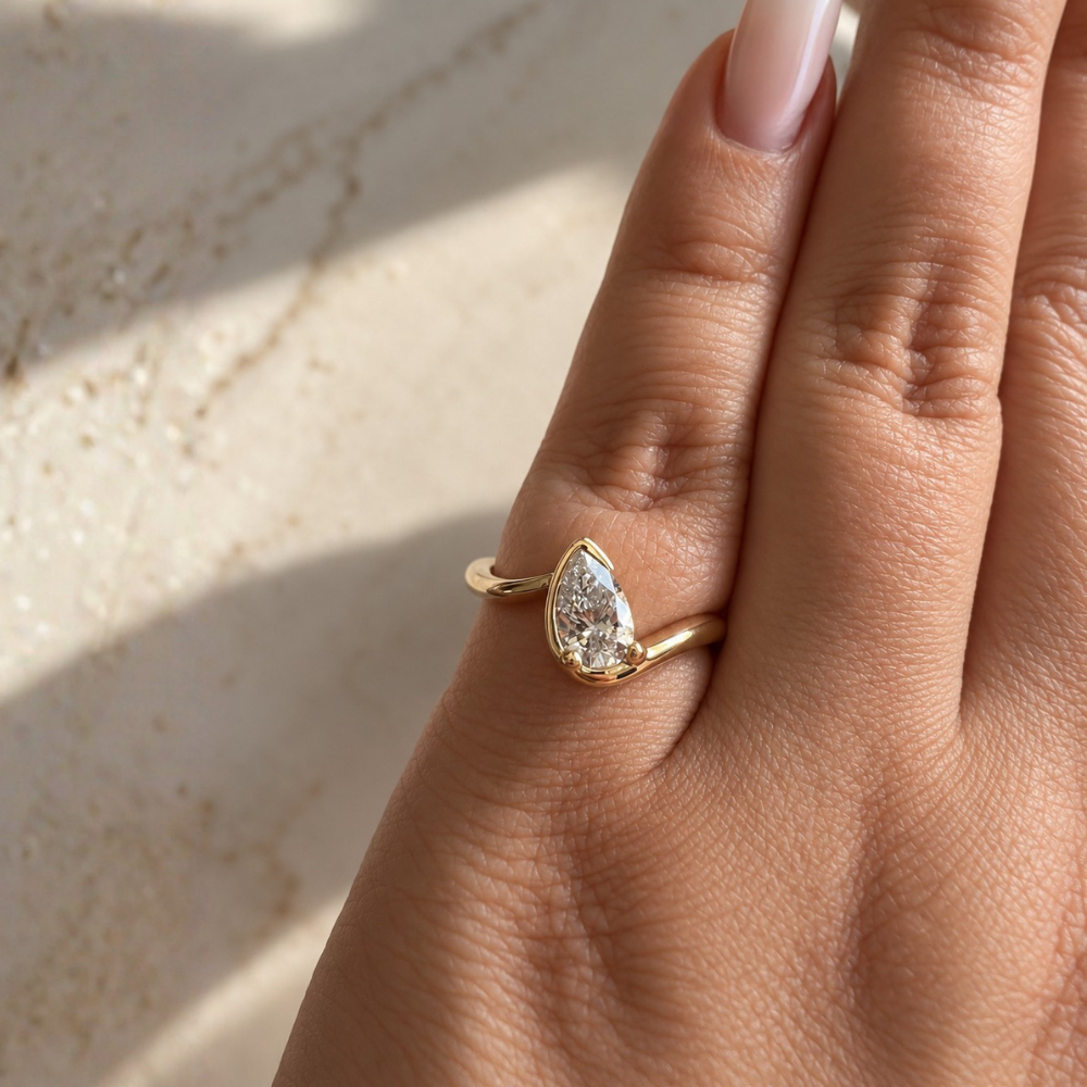 Fifi 0.7ct Pear Lab Diamond Tilted Pinky Ring