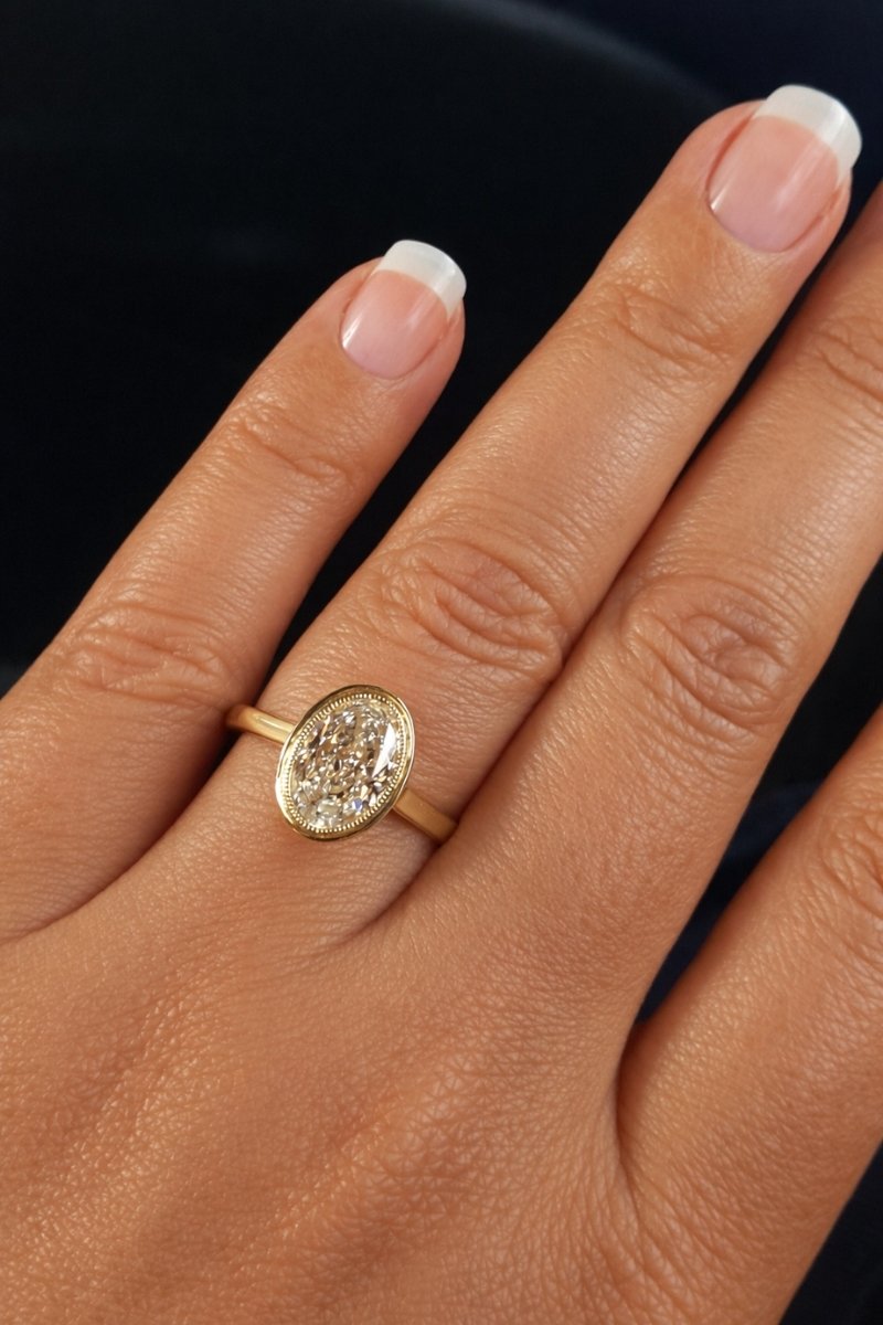 Vivienne 2.5ct Oval Cut Bezel Ring with Milgrain Detail - M & F Series image 1