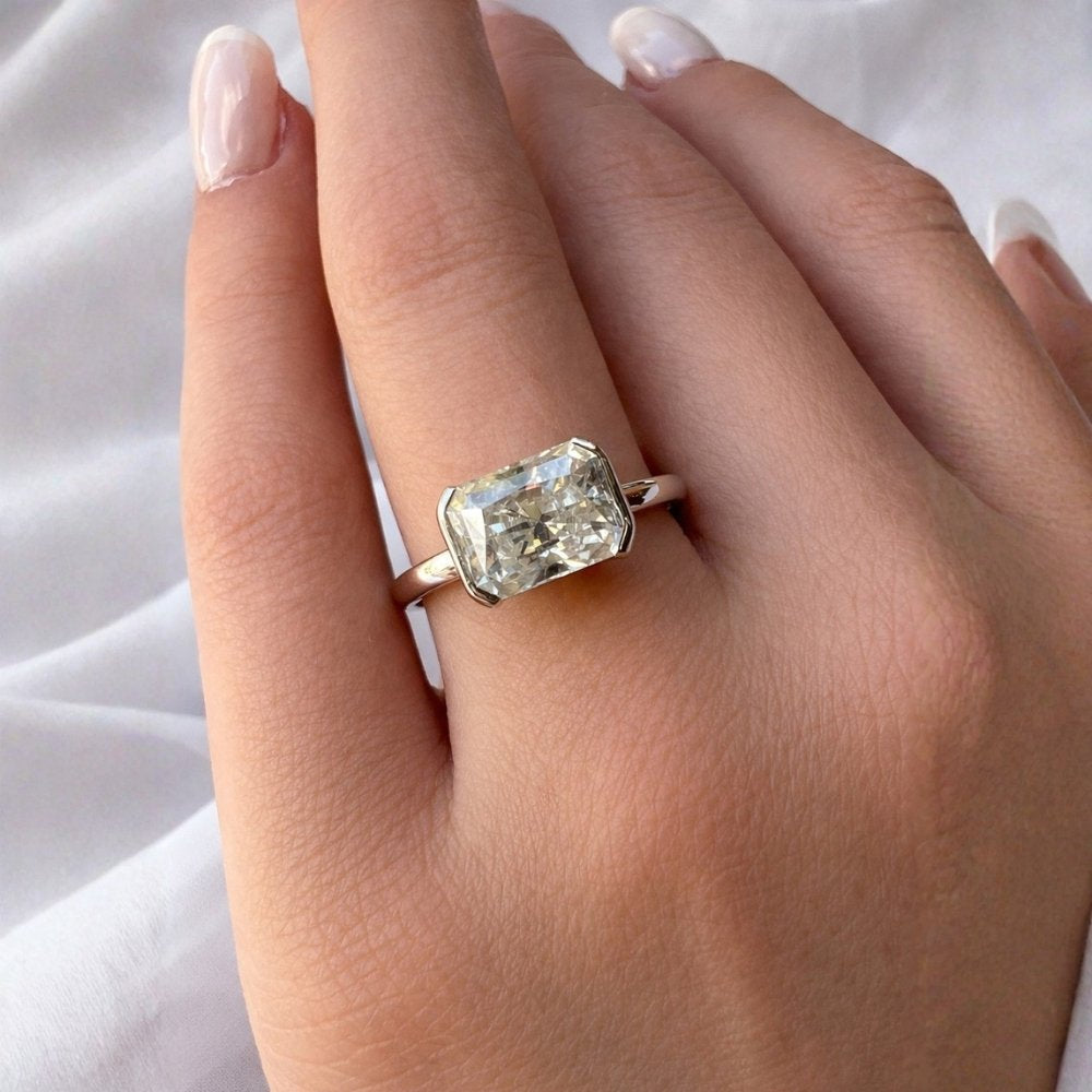 Signature Geo East West Half Bezel Radiant Cut 1.5-2ct Moissanite Ring image 1