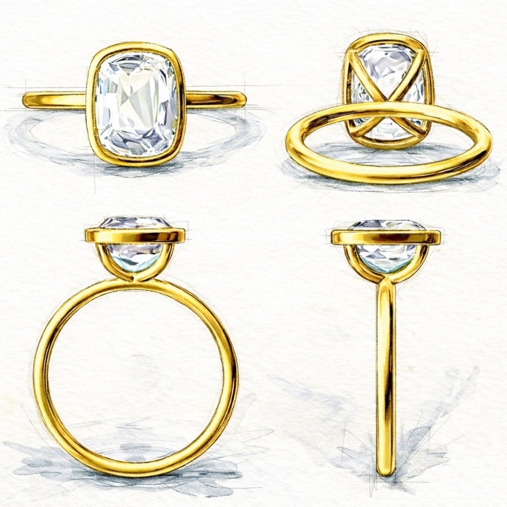 Signature Jasmine 3ct Elongated Cushion Cut Bezel Set Ring image 11