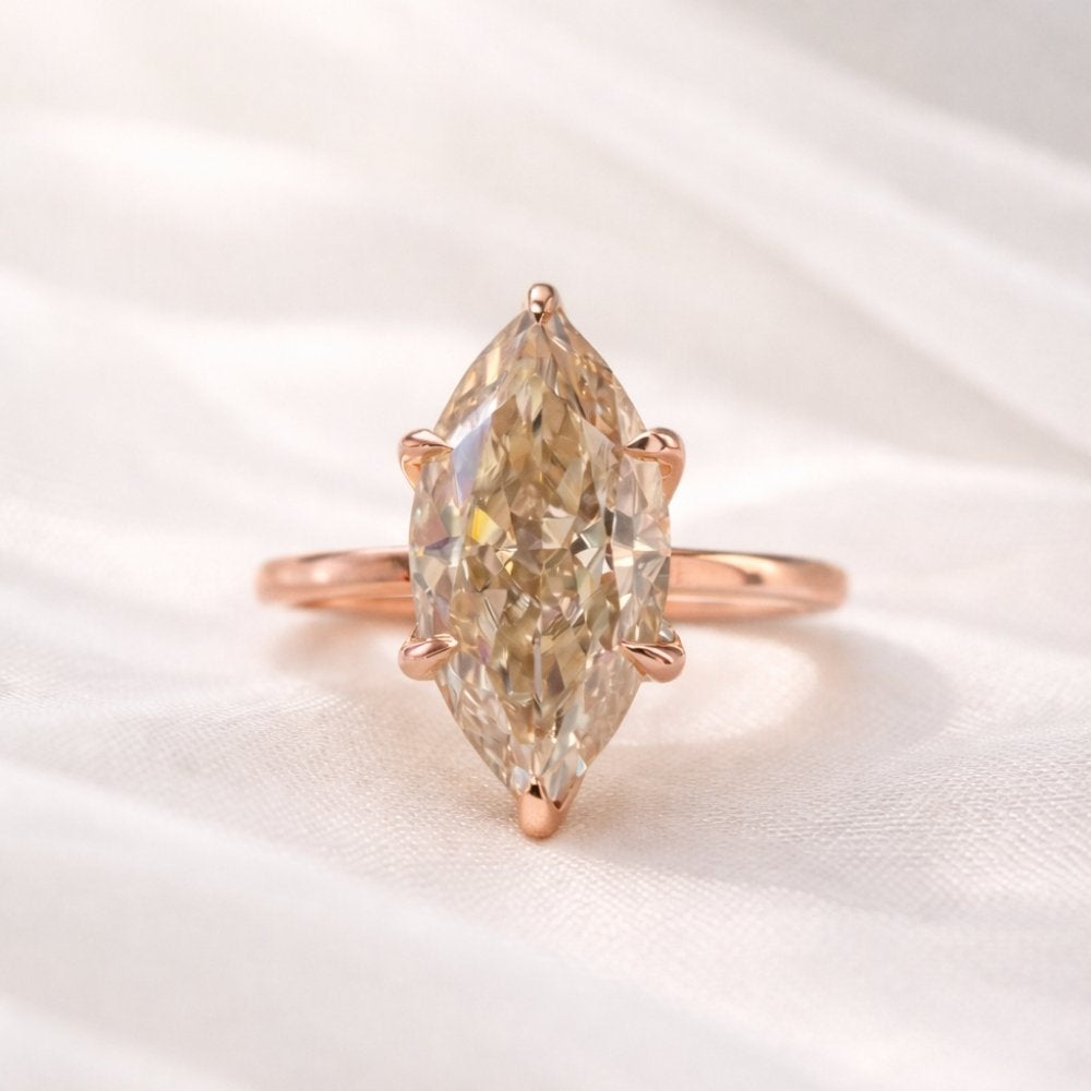 Lia 3ct Champagne Moissanite Marquise Cut Tulip Setting Ring - M & F Series image 8