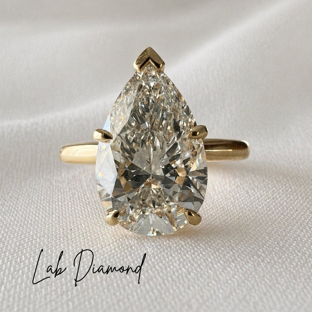 Elsa 3ct Pear Cut Hidden Halo Tulip Setting Ring - M&F Series image 4