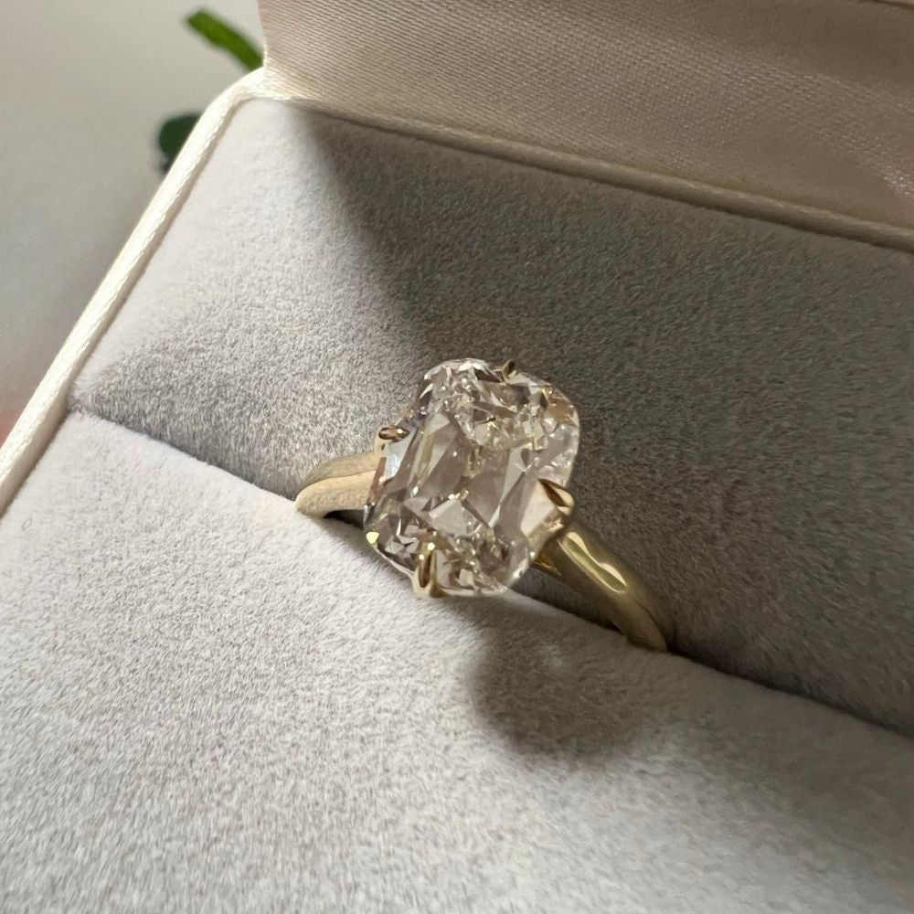 Athena 3ct Elongated Old Mine Cushion Cut Tulip Setting Ring - M and F Series image 6
