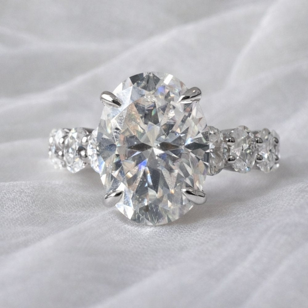 Valentina 6.1CTW Oval Cut Moissanite Engagement Ring - M and F Series image 8