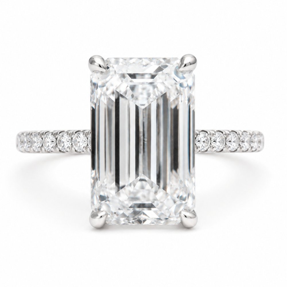 Signature Isabelle Emerald Cut 4ct Pave Cathedral Setting Ring image 0