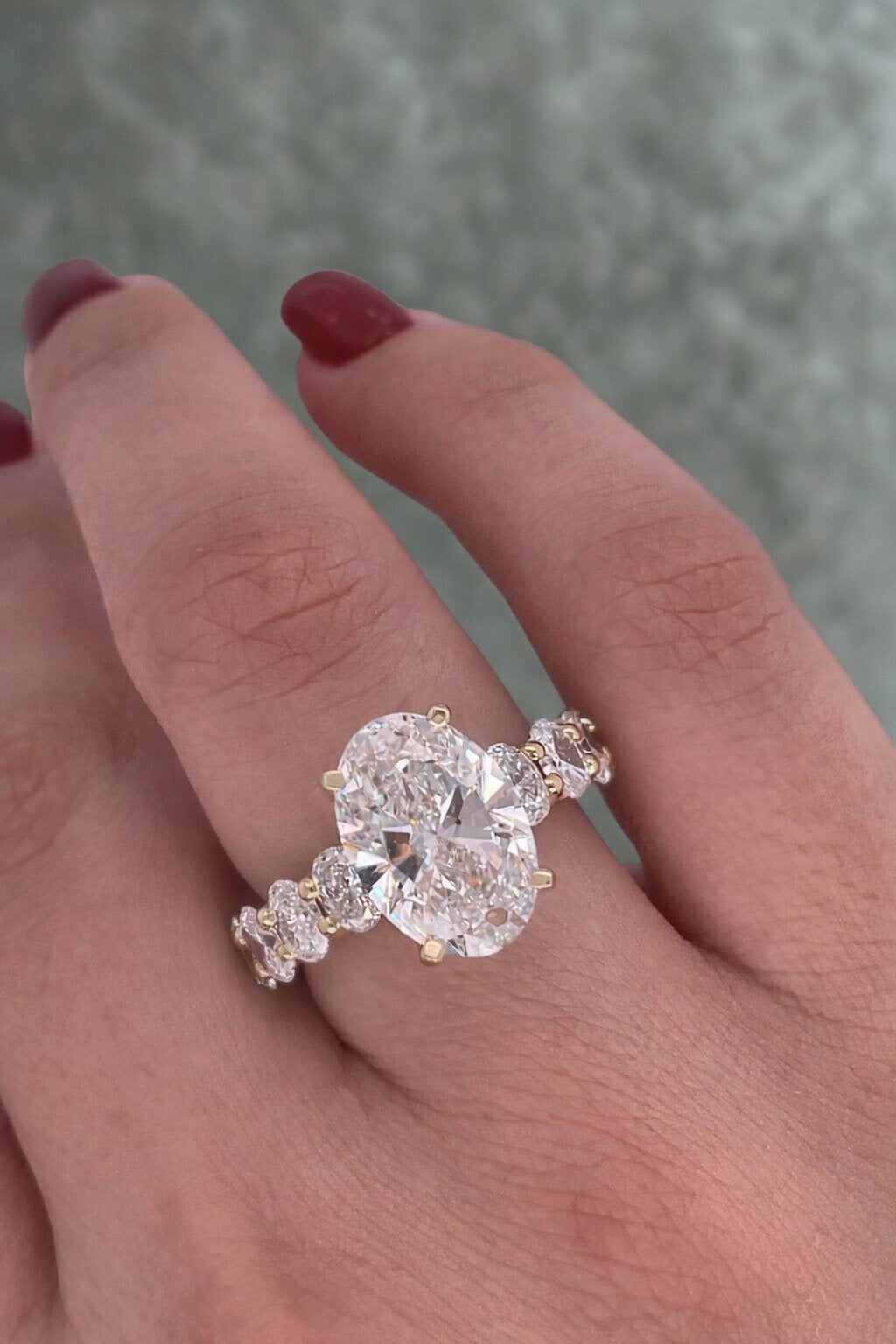 Valentina 6.1CTW Oval Cut Moissanite Engagement Ring - M and F Series image 3