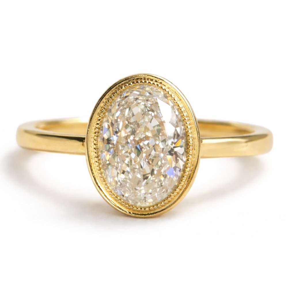 Vivienne 2.5ct Oval Cut Bezel Ring with Milgrain Detail - M & F Series image 0