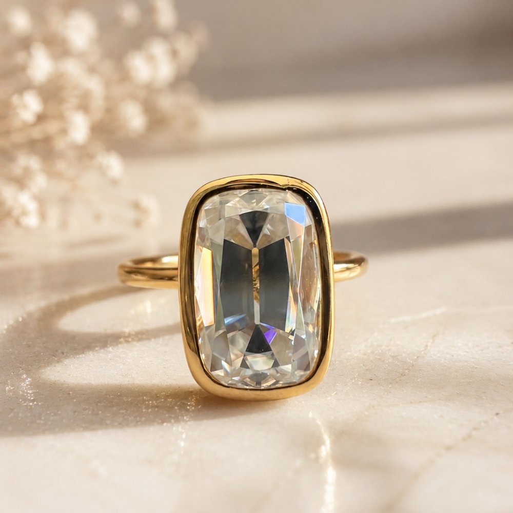 Lola 4ct Elongated Cushion OMC Moissanite Solitaire Ring