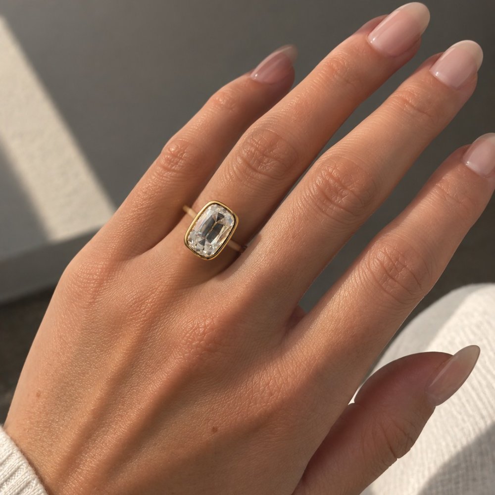 Lola 4ct Elongated Cushion OMC Moissanite Solitaire Ring
