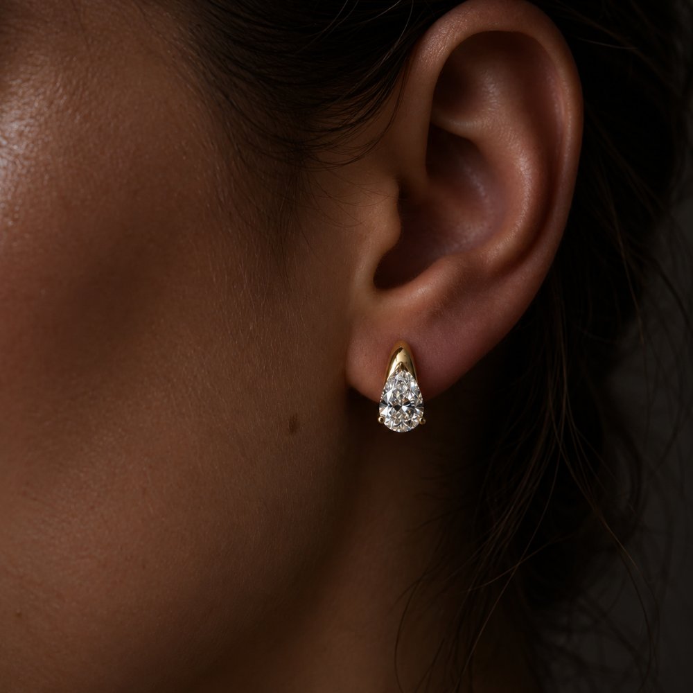 Tina 1.5CTW Pear Lab Diamond Huggie Earrings