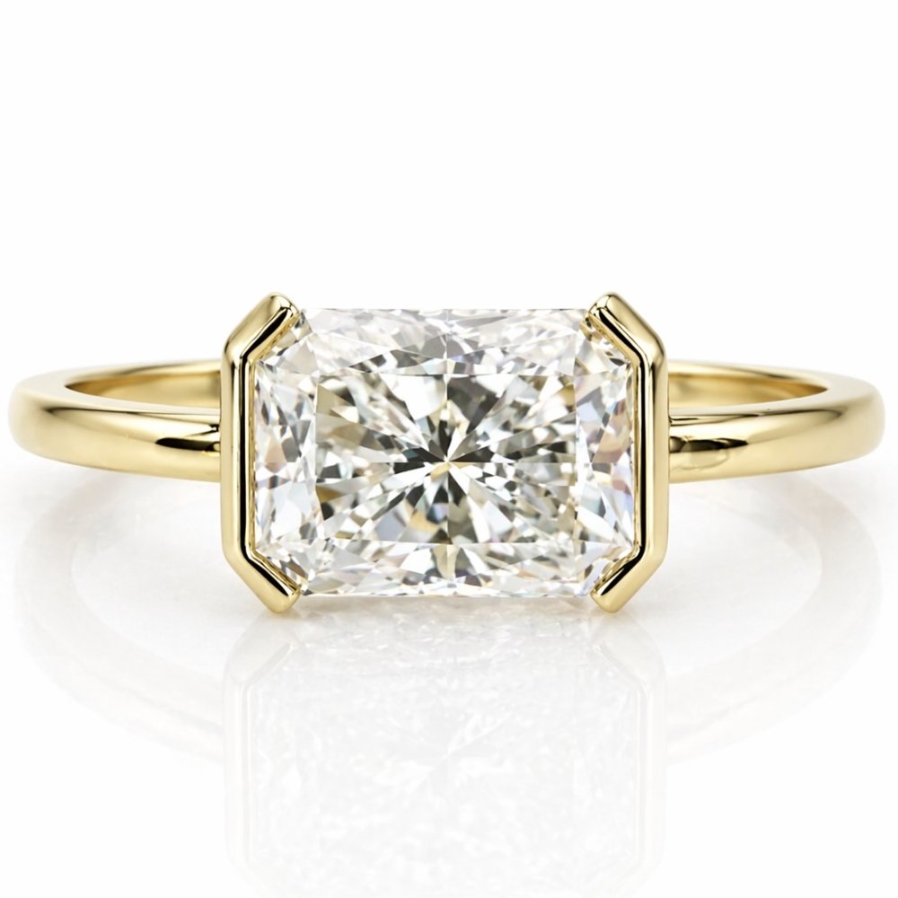 Signature Geo East West Half Bezel Radiant Cut 1.5-2ct Moissanite Ring image 0