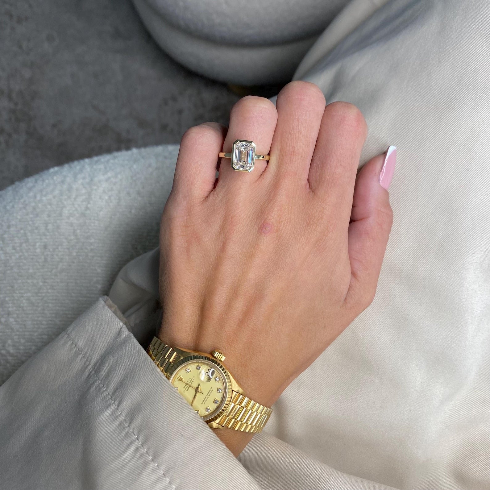 Signature Bella 3ct Moissanite Emerald Cut Bezel Ring image 4