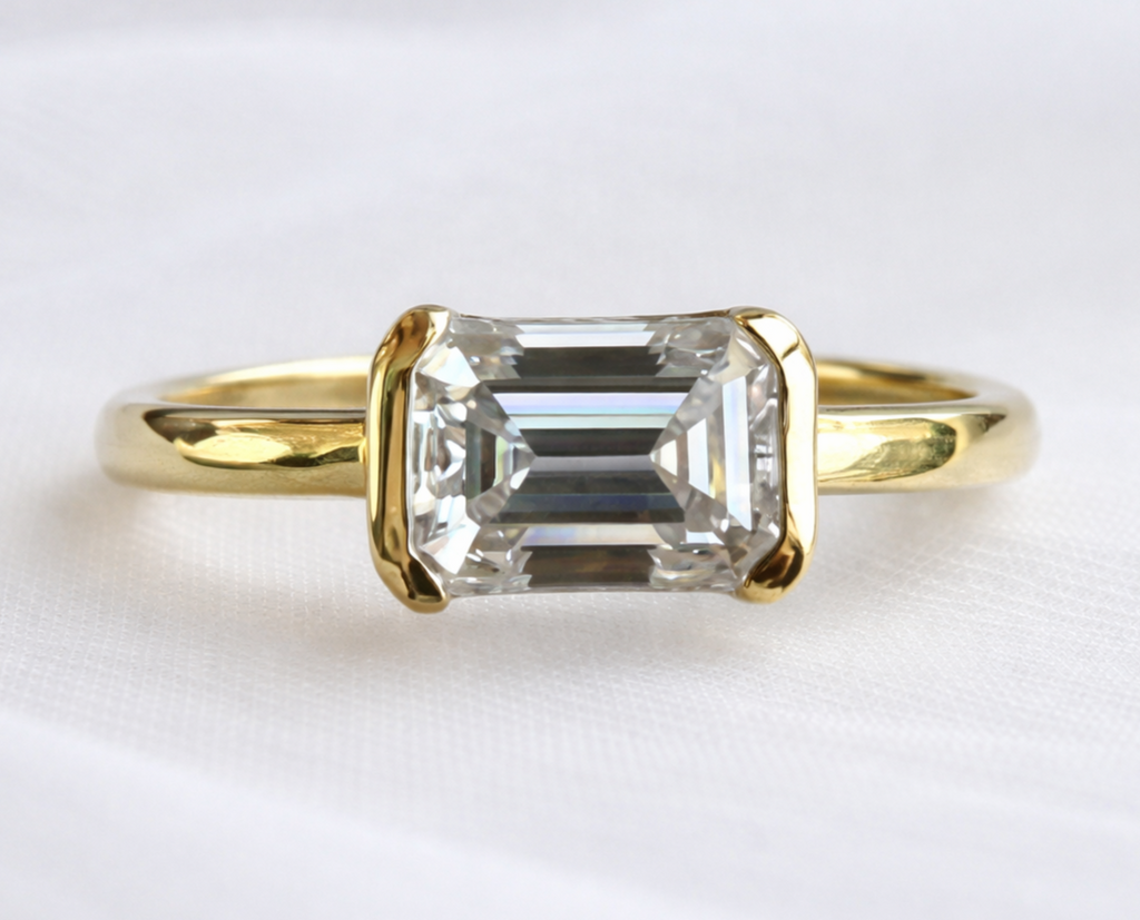 Signature Rio East West Half Bezel Emerald Cut 1.5ct Ring image 2