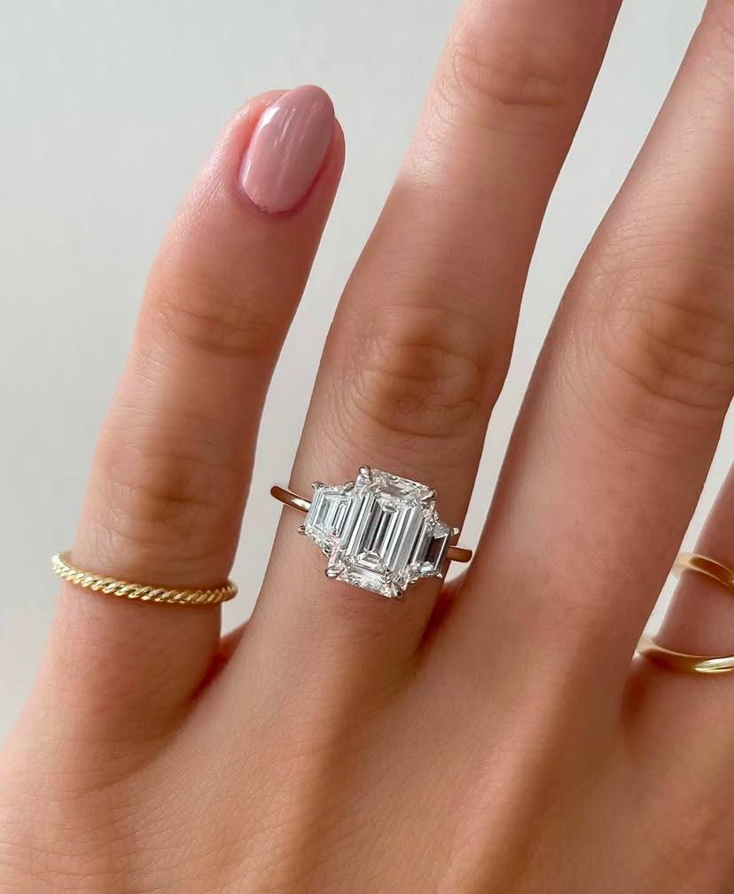 Signature Mia Emerald Cut Two Tone Trilogy 3.5-4ct Ring image 1