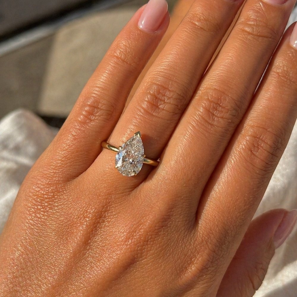 Elsa 3ct Pear Cut Hidden Halo Tulip Setting Ring - M&F Series image 2
