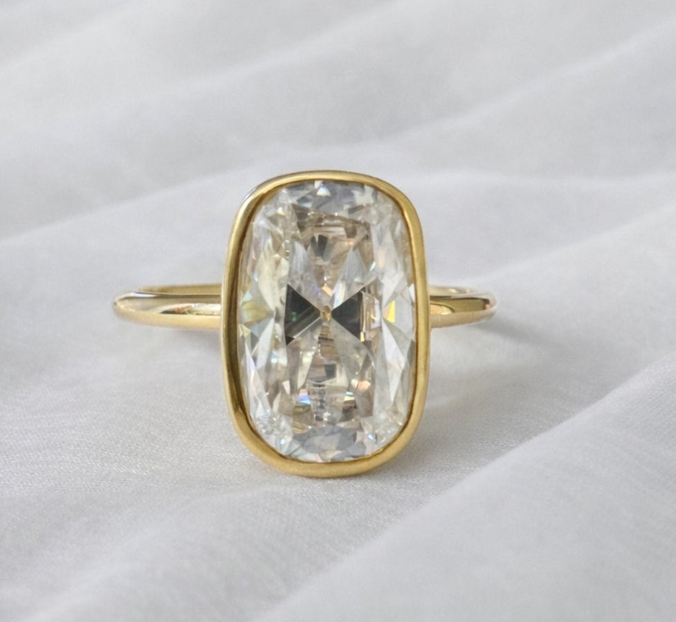 Signature Lola 4ct Elongated Cushion OMC Cut Bezel Set Ring image 3