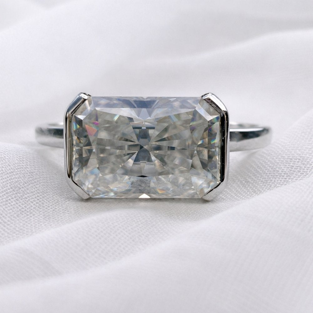 Signature Geo East West Half Bezel Radiant Cut 1.5-2ct Moissanite Ring image 8