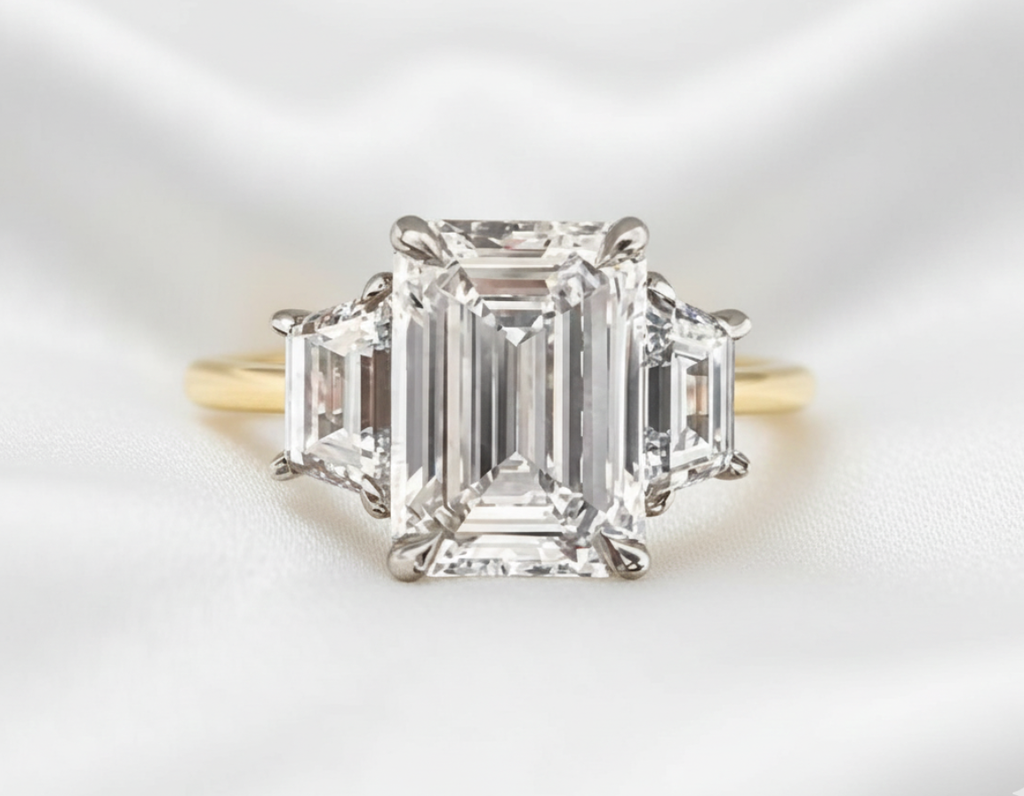 Signature Mia Emerald Cut Two Tone Trilogy 3.5-4ct Ring image 6