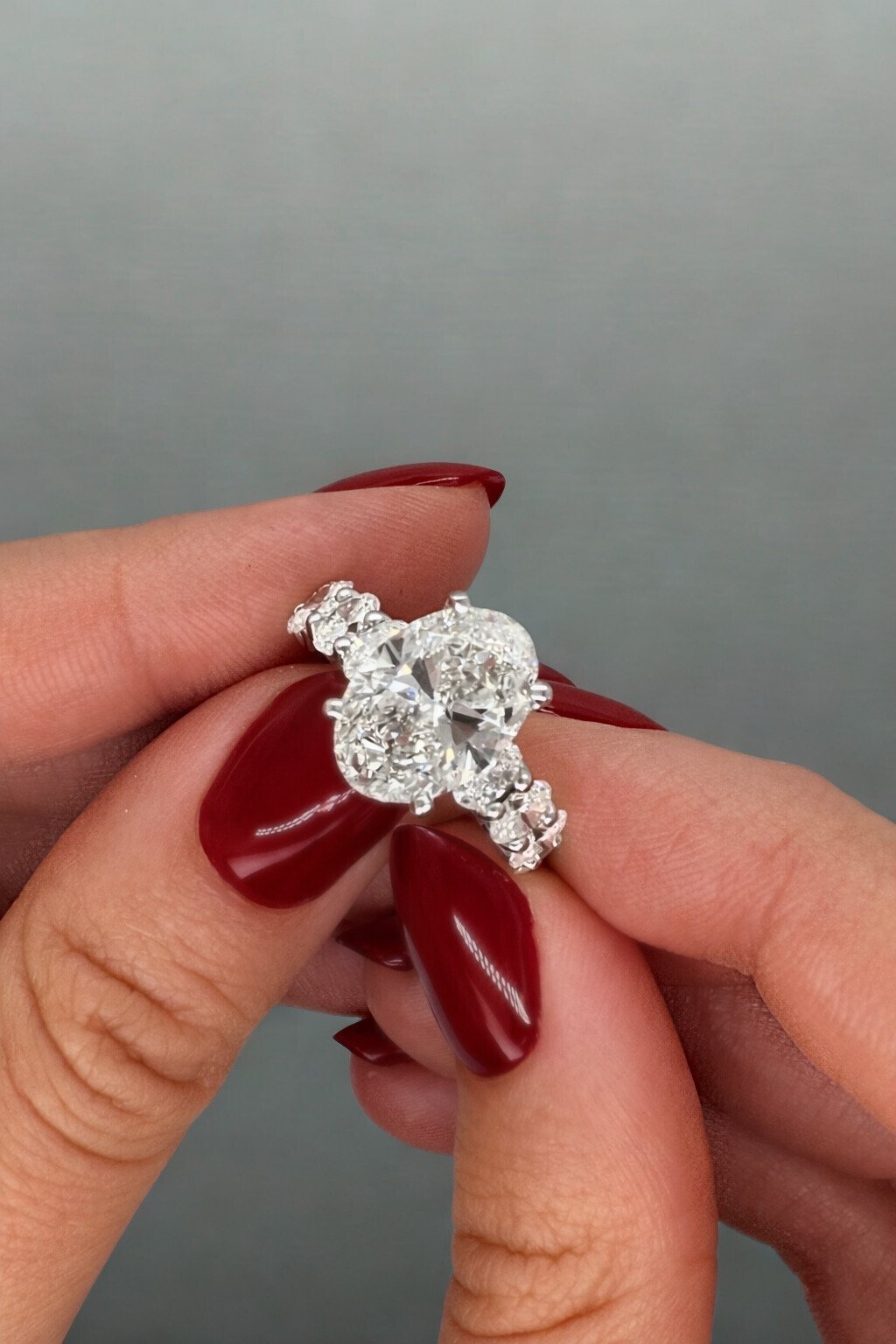 Valentina 6.1CTW Oval Cut Moissanite Engagement Ring - M and F Series image 4