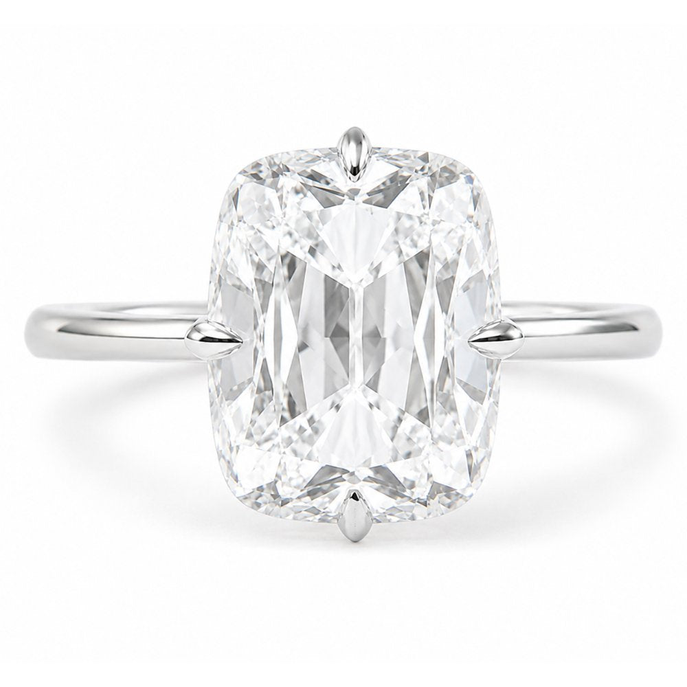 Athena 3ct Elongated Old Mine Cushion Cut Tulip Setting Ring - M and F Series image 9