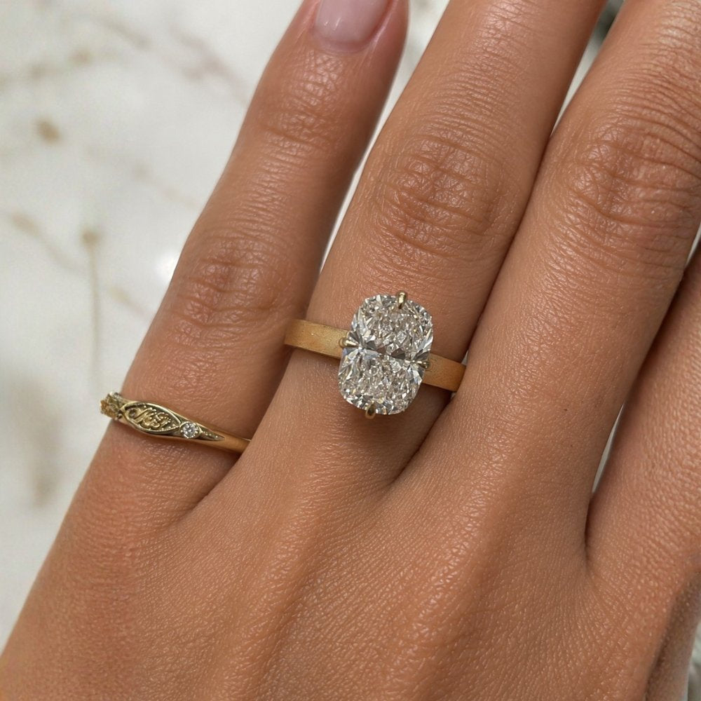 Christina 3ct Elongated Cushion Cut 3mm Wide High set Ring - M and F Series image 1