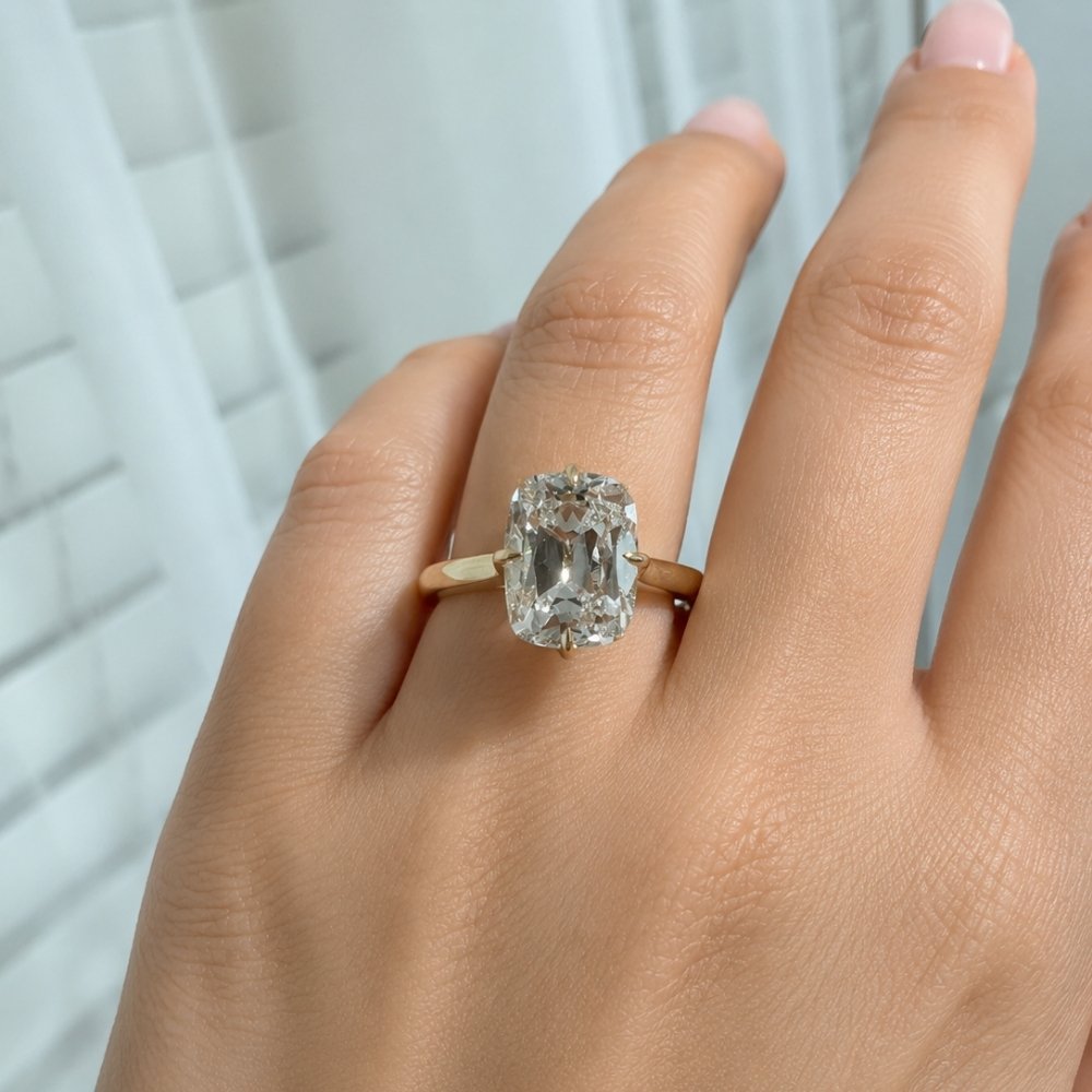 Athena 3ct Elongated Old Mine Cushion Cut Tulip Setting Ring - M and F Series image 1